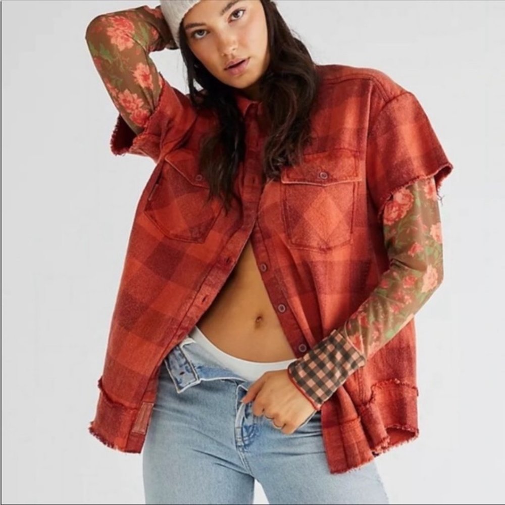 DO NOT BUY Free People Flower Fields Top Plaid Printed Button Shirt L